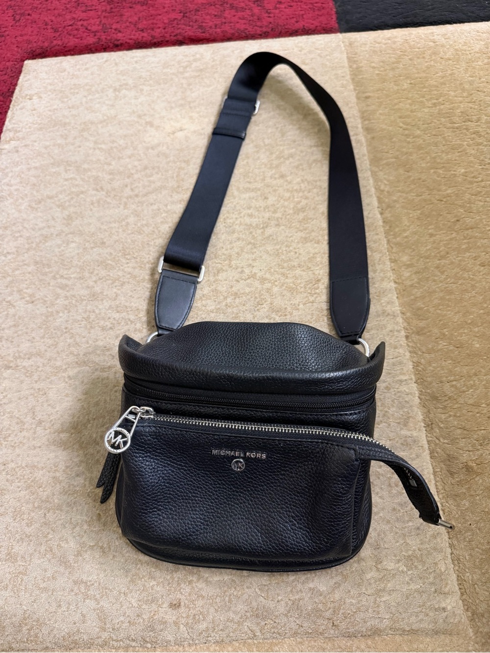 Michael Kors Black Pebbled Leather Belt Bag with Silver Hardware